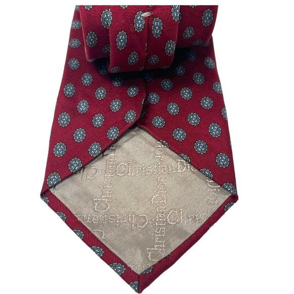 DIOR Christian Dior 100% Silk Men's Tie Red 3.5" Wide EUC - Picture 3 of 6